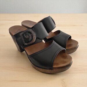 Dansko Ramona Black Leather Nubuck Open-Toe Heeled Slide Sandals EU 37